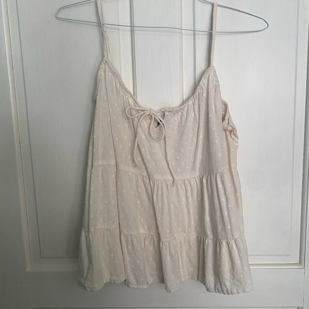 Old Navy Cream Tiered Swiss Dot Tank